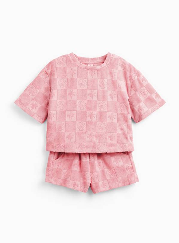 Pink Checkerboard Print T-Shirt & Shorts Towelling Set 2-3 years